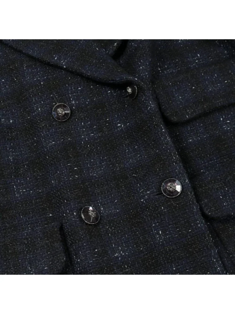 Chanel Bijou Lion Button Iridescent Wool Tweed Double Breasted Nylon Coat